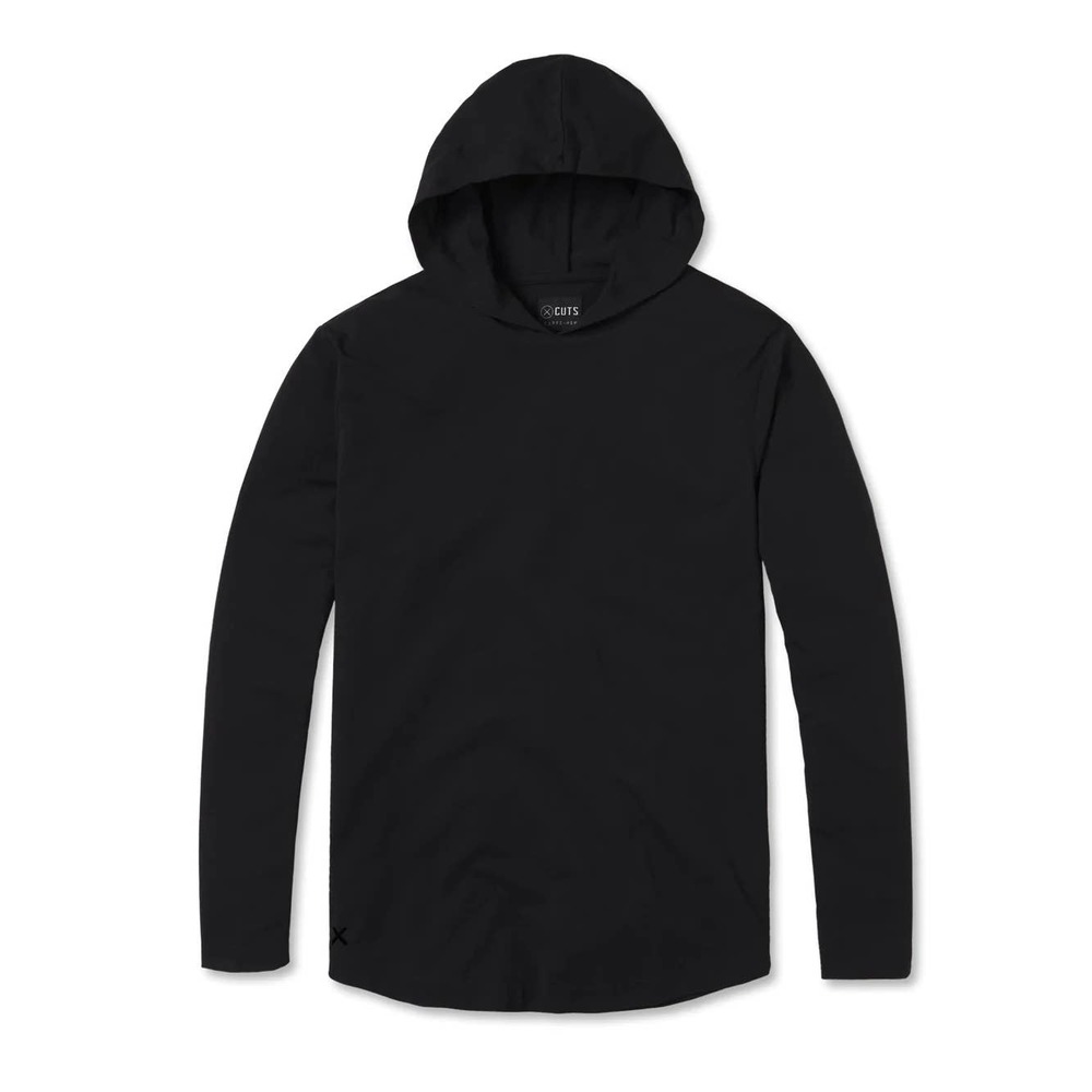 Cuts Clothing Men's Hoodie Curve Hem Signature Fit Long Sleeve Shirt - Black